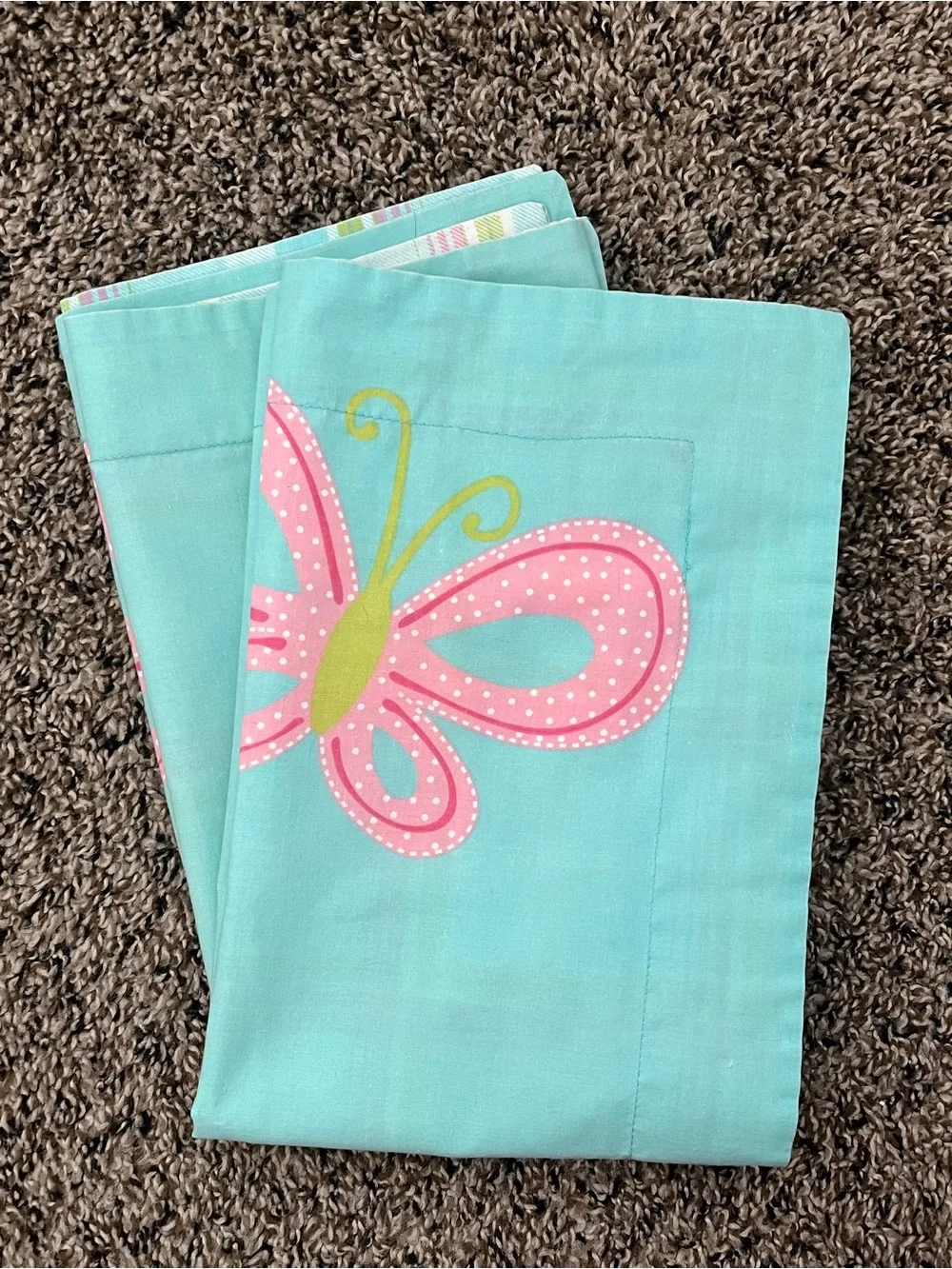Butterfly Pillowcase Set | Turquoise Plaid | Camping, Travel & Kids Room
